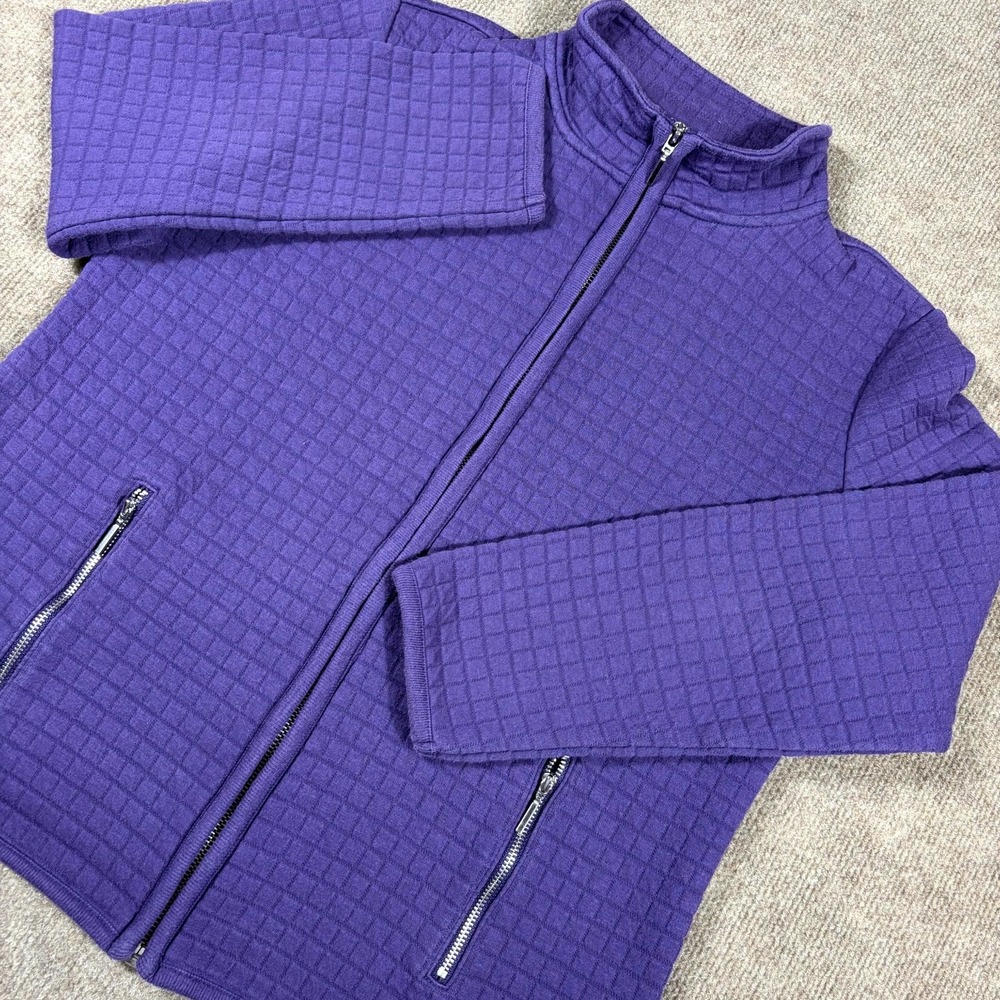 Karen Scott Sport Quilted Jacket Womens Medium Purple Knit Outerwear Mock Neck